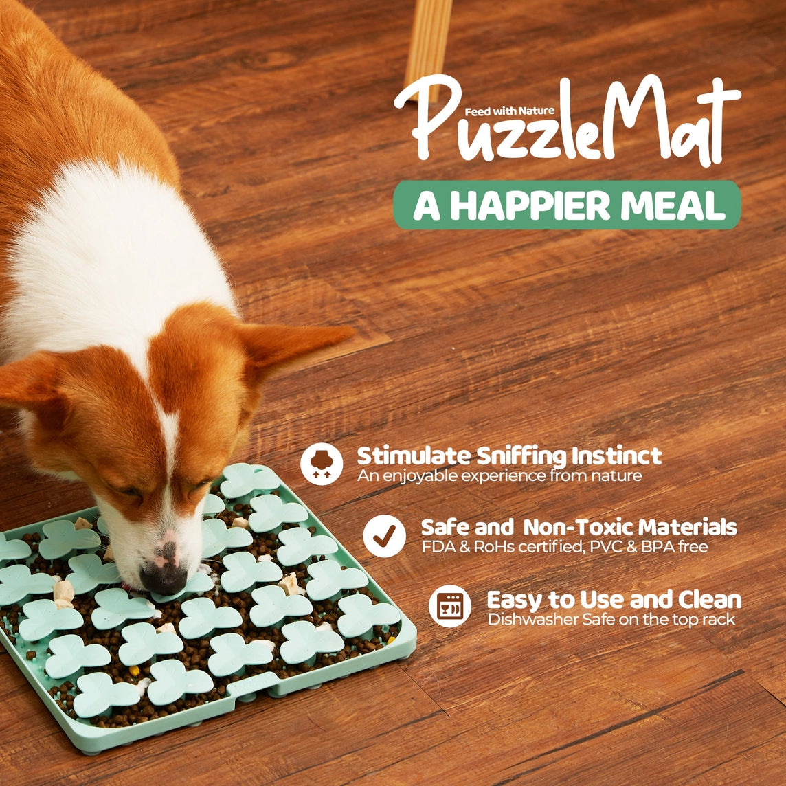 Puzzle Feeder Green Dog Puzzle Mat - Slow Feeder Dog Bowl